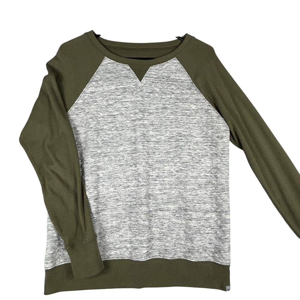 Eddie Bauer Quilted Raglan Crewneck Sweatshirt Olive Green Heathered Gray Size M